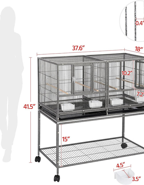 Load image into Gallery viewer, 41.5" Stackable Divided Breeder Breeding Parakeet Bird Cage for Canaries Cockatiels Lovebirds Finches Budgies Small Parrots with Rolling Stand, Black
