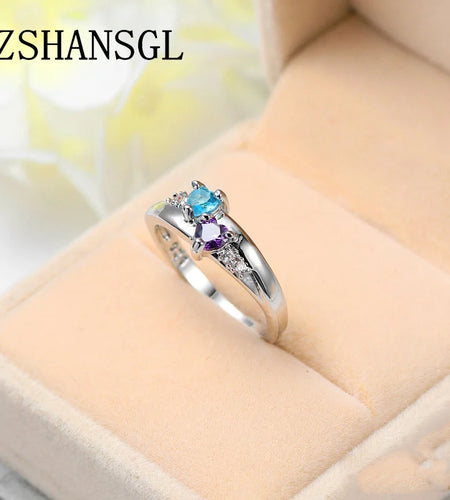Genuine Silver Ring for Women Forever Love Clear CZ Silver Color Filled Double Love Heart Finger Rings Luxury Jewelry Bijoux