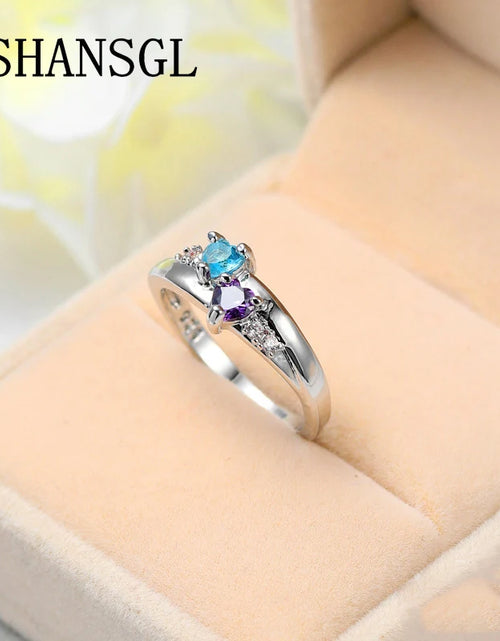 Load image into Gallery viewer, Genuine Silver Ring for Women Forever Love Clear CZ Silver Color Filled Double Love Heart Finger Rings Luxury Jewelry Bijoux
