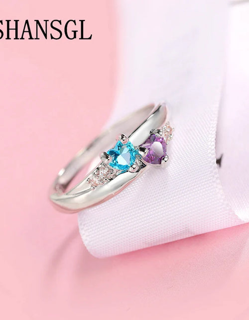 Load image into Gallery viewer, Genuine Silver Ring for Women Forever Love Clear CZ Silver Color Filled Double Love Heart Finger Rings Luxury Jewelry Bijoux
