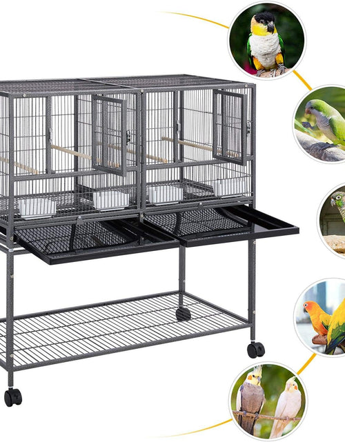Load image into Gallery viewer, 41.5" Stackable Divided Breeder Breeding Parakeet Bird Cage for Canaries Cockatiels Lovebirds Finches Budgies Small Parrots with Rolling Stand, Black
