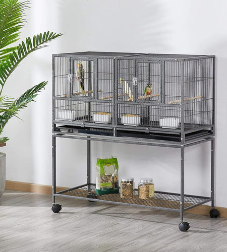 41.5" Stackable Divided Breeder Breeding Parakeet Bird Cage for Canaries Cockatiels Lovebirds Finches Budgies Small Parrots with Rolling Stand, Black