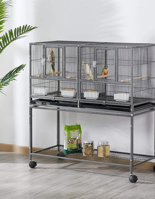 Load image into Gallery viewer, 41.5" Stackable Divided Breeder Breeding Parakeet Bird Cage for Canaries Cockatiels Lovebirds Finches Budgies Small Parrots with Rolling Stand, Black

