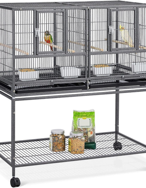 Load image into Gallery viewer, 41.5" Stackable Divided Breeder Breeding Parakeet Bird Cage for Canaries Cockatiels Lovebirds Finches Budgies Small Parrots with Rolling Stand, Black
