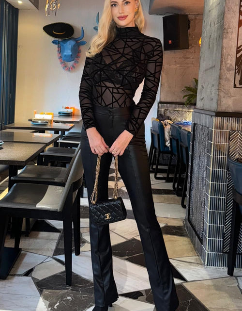 Load image into Gallery viewer, Long Sleeve Bodysuit for Women Mesh Bodysuit Turtleneck Sheer Tops Geo Print Leotards S-XXL
