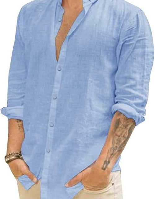 Load image into Gallery viewer, Mens Long Sleeve Casual Cotton Linen Shirts Buttons down Summer Solid Plain Beach Yoga T Shirts
