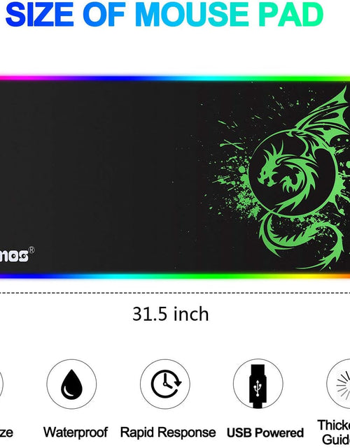 Load image into Gallery viewer, Large RGB Mouse Pad Anime Dragon Mouse Mat LED with 15 Lighting Modes for Gaming 31.5 X 12 Inch (Green)
