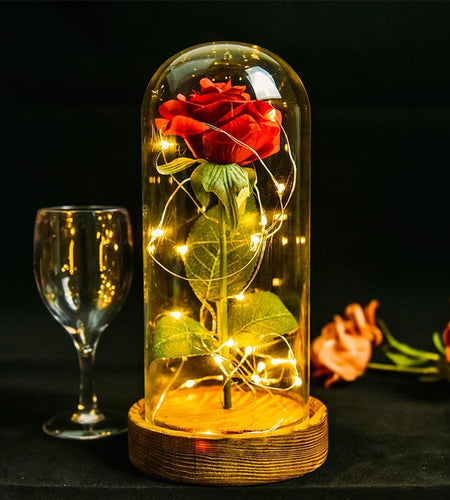 Gifts for Her Beauty and the Beast Eternal Rose in Glass Dome Artificial Forever Flower LED Light Mothers Day Gifts for Women