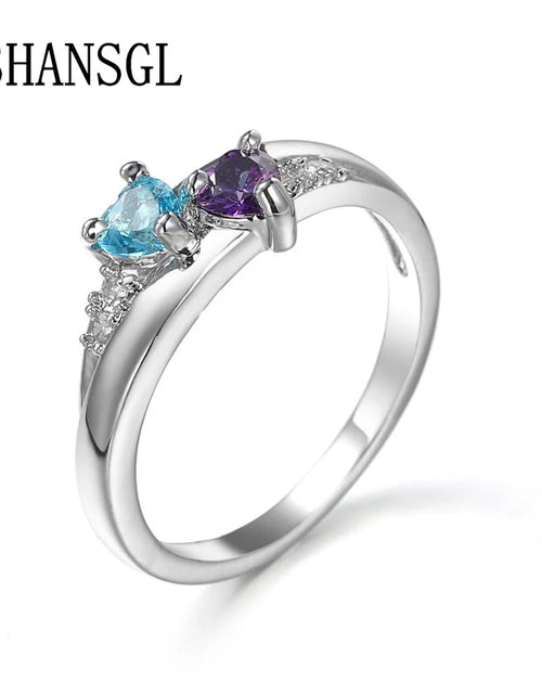 Load image into Gallery viewer, Genuine Silver Ring for Women Forever Love Clear CZ Silver Color Filled Double Love Heart Finger Rings Luxury Jewelry Bijoux
