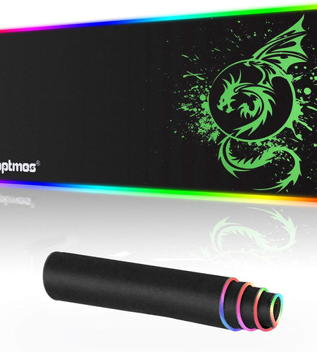 Large RGB Mouse Pad Anime Dragon Mouse Mat LED with 15 Lighting Modes for Gaming 31.5 X 12 Inch (Green)