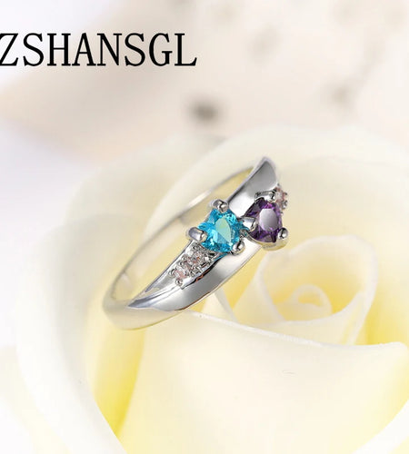 Genuine Silver Ring for Women Forever Love Clear CZ Silver Color Filled Double Love Heart Finger Rings Luxury Jewelry Bijoux