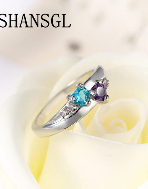 Load image into Gallery viewer, Genuine Silver Ring for Women Forever Love Clear CZ Silver Color Filled Double Love Heart Finger Rings Luxury Jewelry Bijoux
